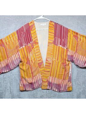 CAbi Kimono Womens Size Medium Colorful Striped Sunset Artsy Open Front